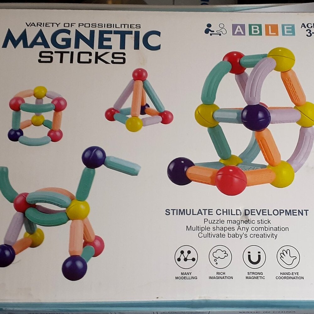 NEW! ABLE Variety of Possibilities Magnetic Sticks Ages 3+/46 Piece Set, Fun Fun